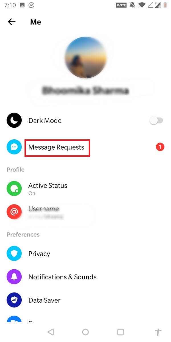 Em seguida, toque na imagem do seu perfil e selecione as solicitações de mensagem. | Como ignorar e deixar de ignorar mensagens no Messenger