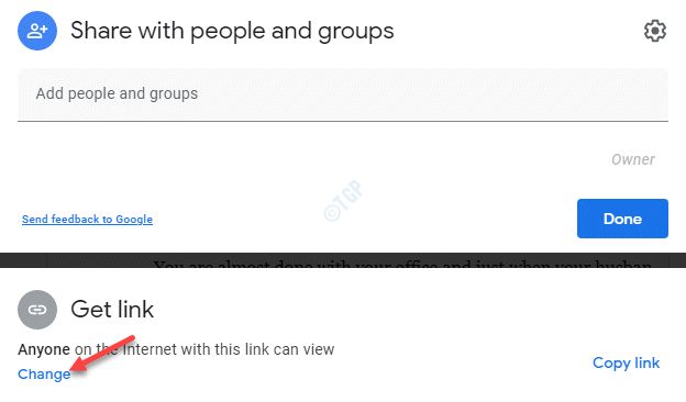 Compartilhar com pessoas e grupos Obter alteração de link