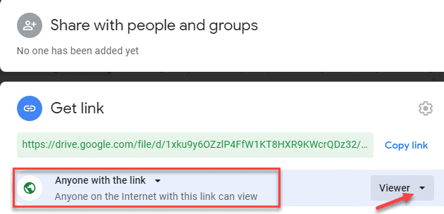 Compartilhar com pessoas e grupos Qualquer pessoa na Internet com este link pode visualizar o visualizador
