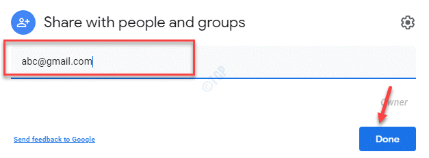 Compartilhar com pessoas e grupos Adicionar ID de e-mail do destinatário concluído