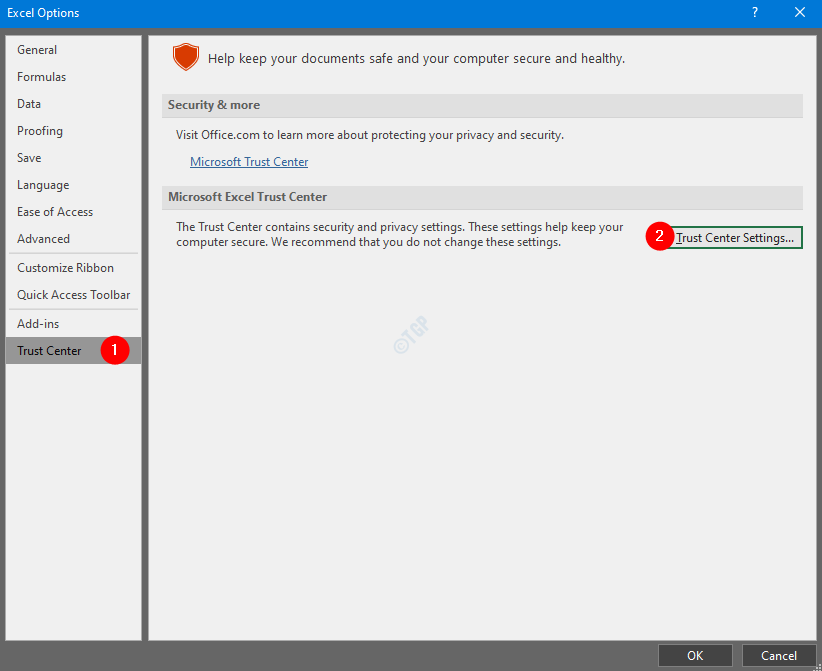 Configurações da Central de confiabilidade