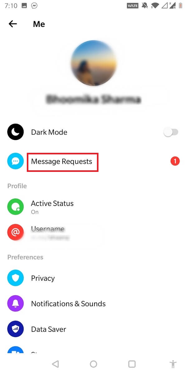 Em seguida, toque na imagem do seu perfil e selecione os pedidos de mensagem.