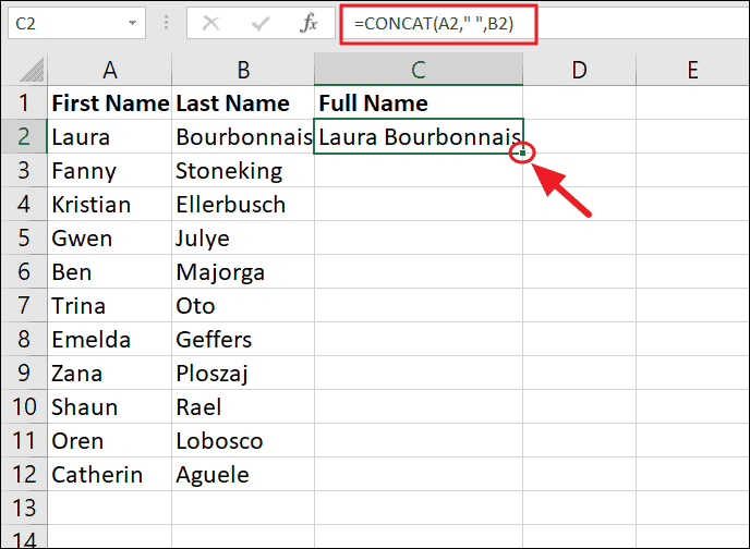 Concatenate excel не видит