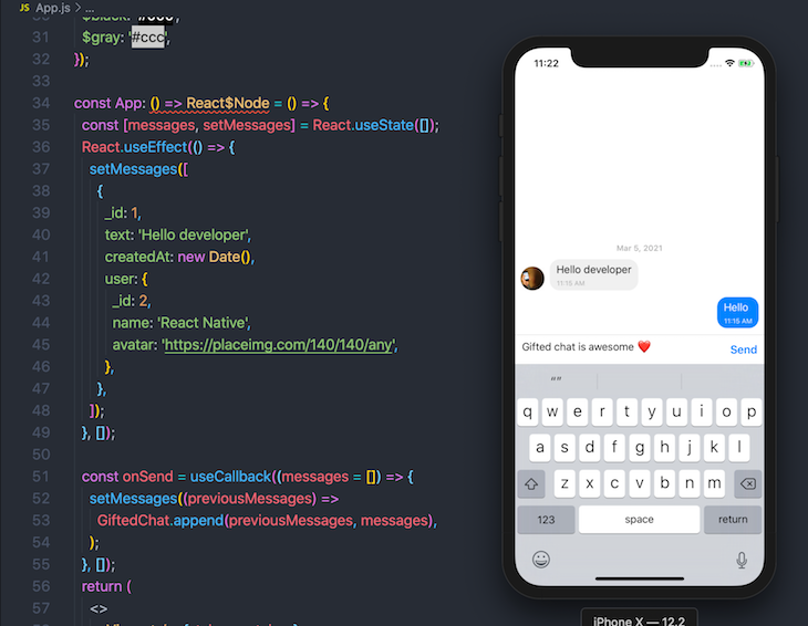 React Nativo Gifted Chat Instalar UI Display