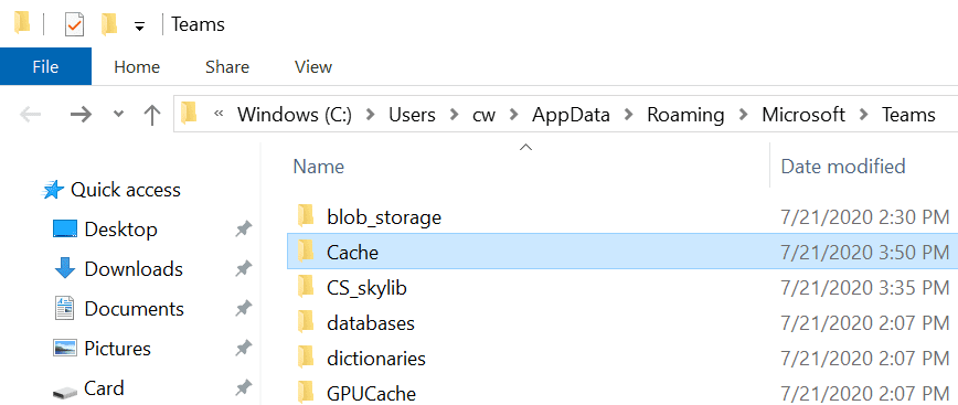 pasta de cache do microsoft teams