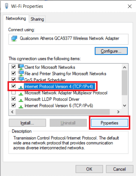 Clique duas vezes em Protocolo da Internet versão 4 (TCP/IPv4) | Corrigir o Chrome não conectando à Internet