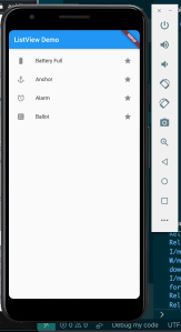 Captura de tela de uma tela de smartphone exibindo uma lista com ícones à esquerda de cada item e um ícone de estrela no fa r direita