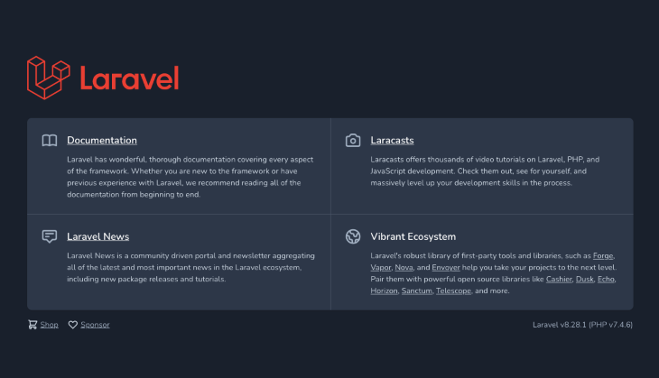 Tela de boas-vindas do Laravel