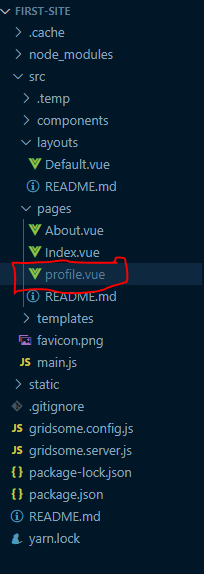 Screenshot of an IDE with profile.vue page circled