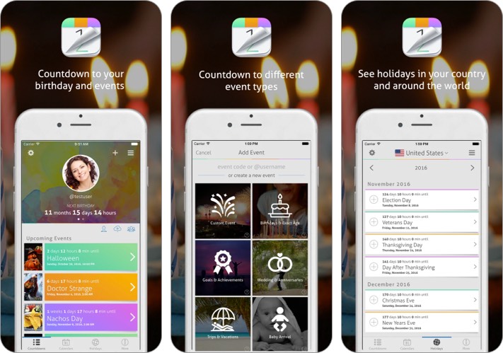Contagem regressiva + aplicativo de lembrete de aniversário de calendário para iPhone