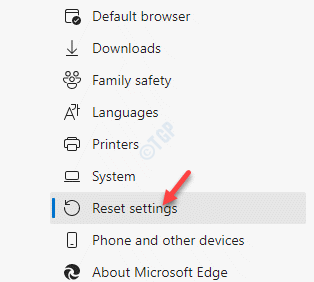 Edge Settings Reset Settings
