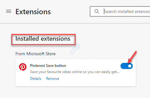 Extensões do Edge Installed Extensions Disable