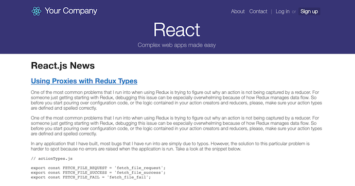 Página inicial do React Starter