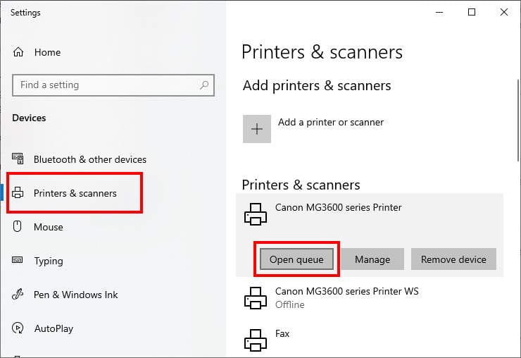 Windows 10 Open Print Queue