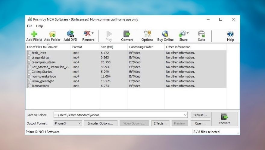 NCH Prism Video Converter Software main screen