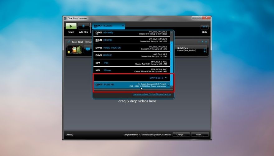 DivX Converter interface