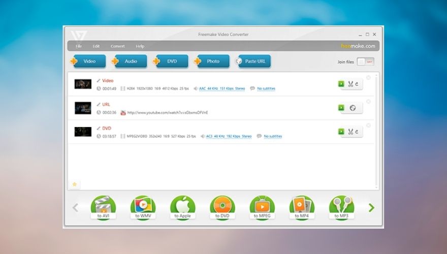 Janela principal do Freemake Video Converter