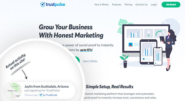 software de notificações de prova social trustpulse