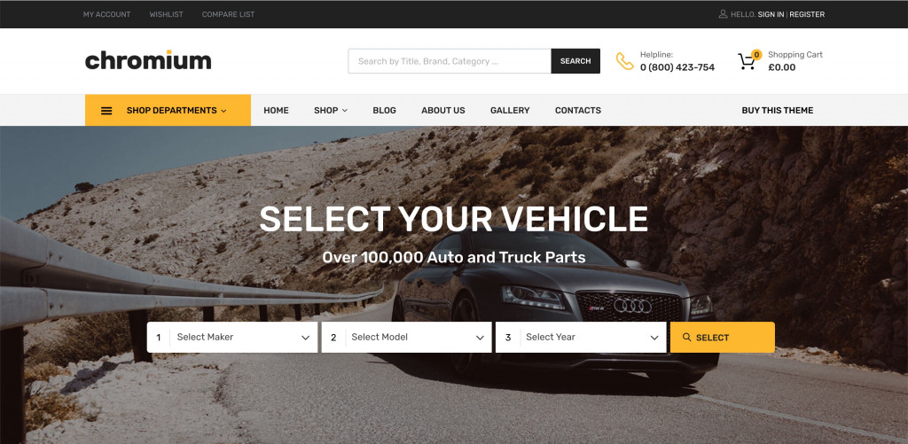 Tema WordPress da loja de peças de automóveis para pequenas empresas