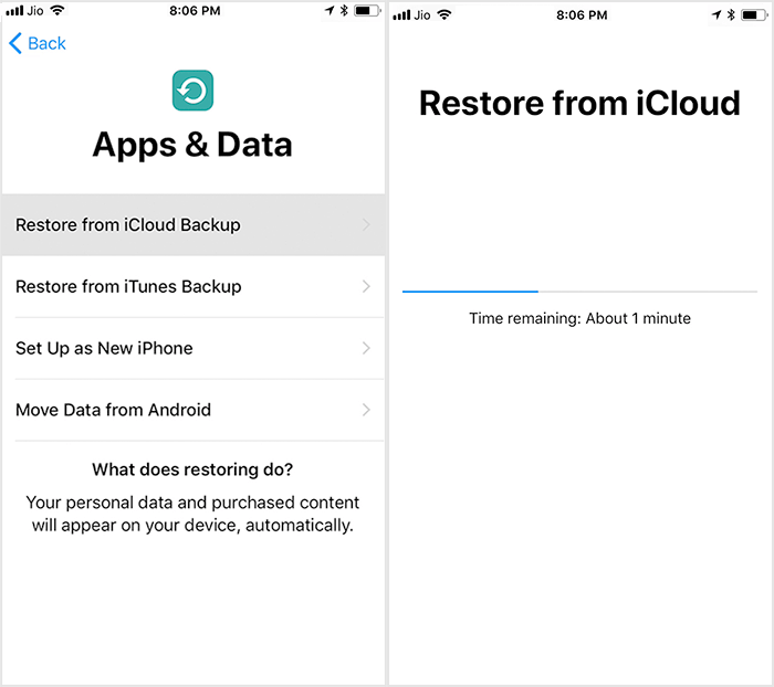 restaurar iphone do icloud backup