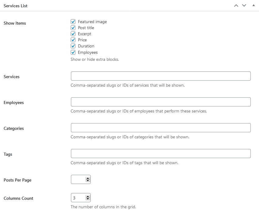 service list settings