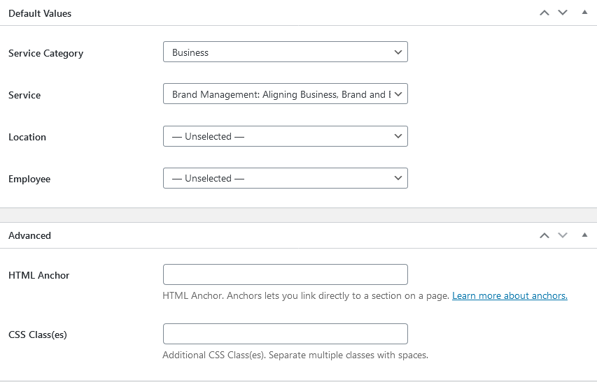 default values appointment booking form