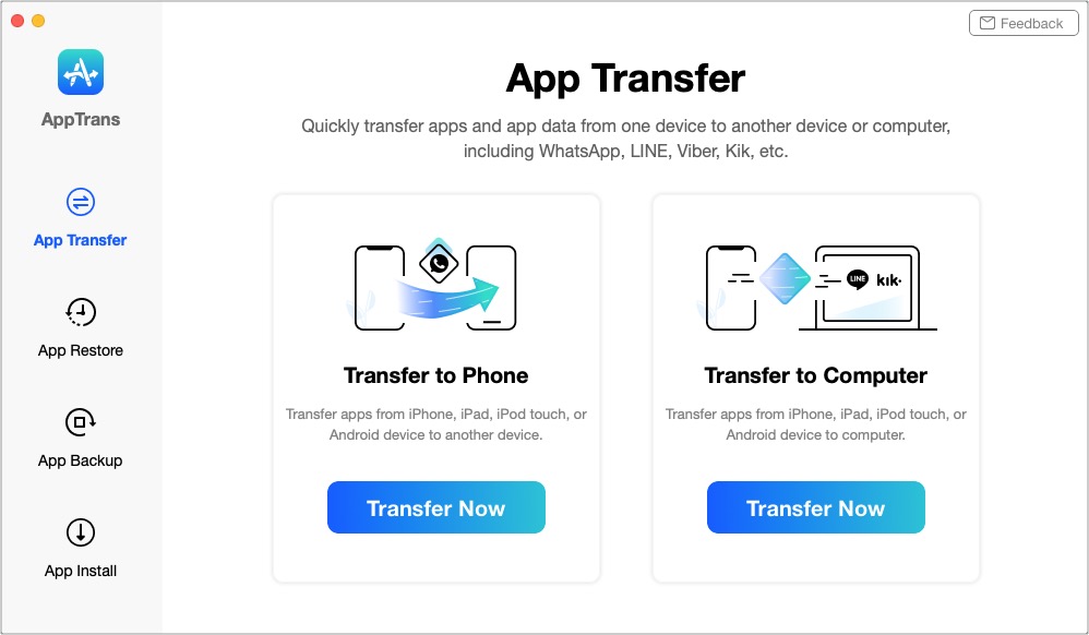 Transferir aplicativos e seus dados para outro telefone ou computador usando AppTrans