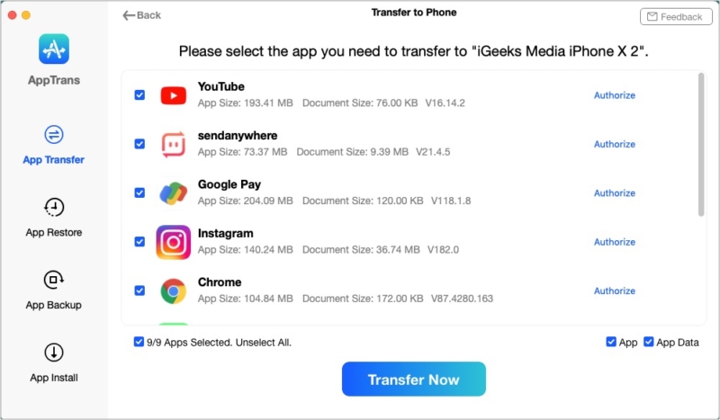 Transferir aplicativos e seus dados para outro iPhone via AppTrans