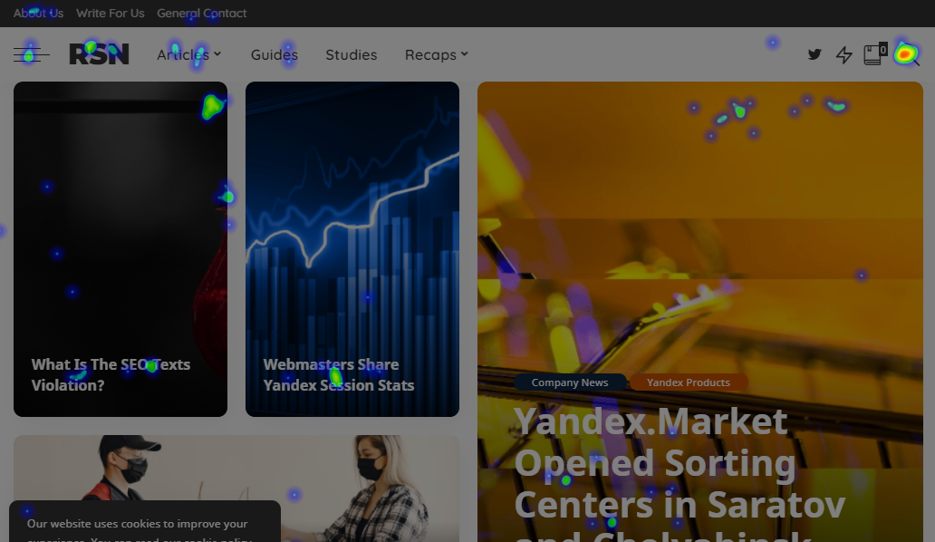 Mapas de calor do usuário no Yandex Metrica.