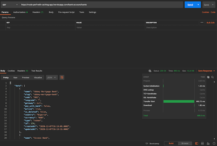 Inicialização a frio inicial do resultado do teste de API