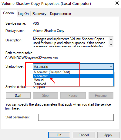 Volume Shadow Copy Auto Min