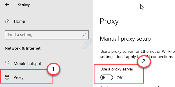 Servidor proxy Desativar configurações Min