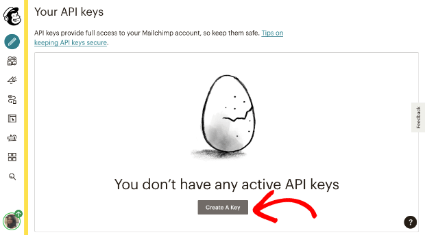 Criar chave de API em Mailchimp