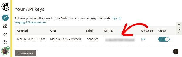 Copiar chave de API em Mailchimp