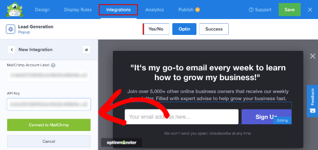 Integrar Mailchimp com Optinmonster