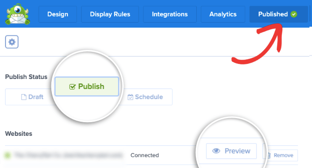 Visualize e publique a campanha em OptinMonster