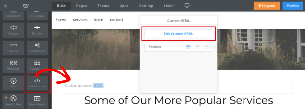 Incorporar código no Weebly