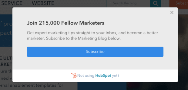 Pop-up de intenção de saída do HubSpot