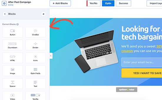 Adicionar novos blocos para sua pós-campanha pós-campanha