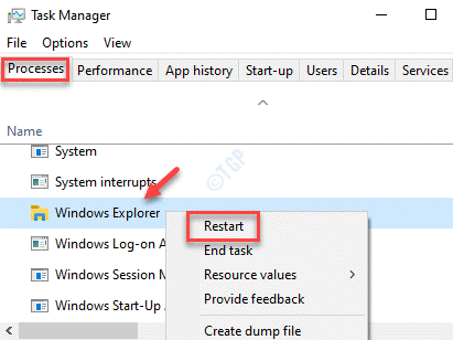 O Gerenciador de Tarefas processa o Windows Explorer com o botão direito Reiniciar