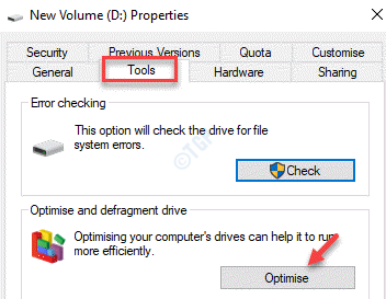 Properties Tools Tab Optimise