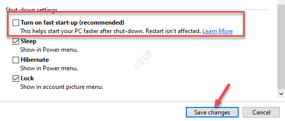 Shut Down Settings Turn On Fast Start Up Save Changes