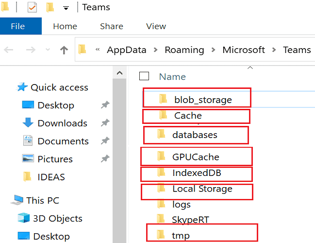 equipes ms armazenar em cache as pastas windows 10