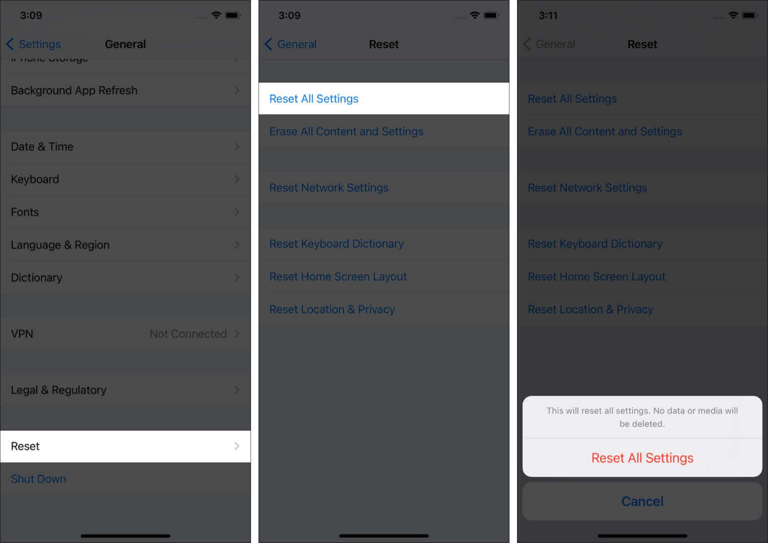 Redefinir todas as configurações no iPhone