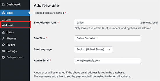 Create new site. Create new site