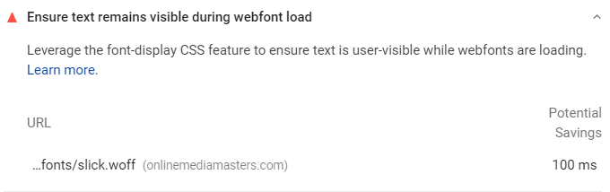 Certifique-se de que o texto permanece visível durante o carregamento da webfont
