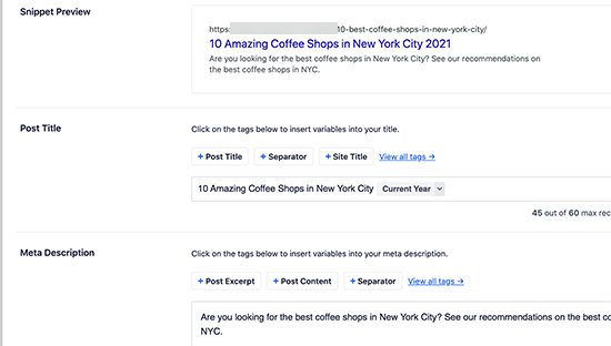 Adicionando o título e a descrição de uma postagem SEO no All in One SEO Adicionando o título e a descrição de uma postagem SEO no All in One SEO