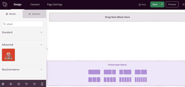 adicionar shortcode à semente de layout de coluna única