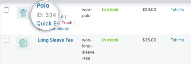 id do produto em woocommerce
