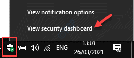 Barra de tarefas Ícone de segurança do Windows Clique com o botão direito do mouse em Exibir painel de segurança